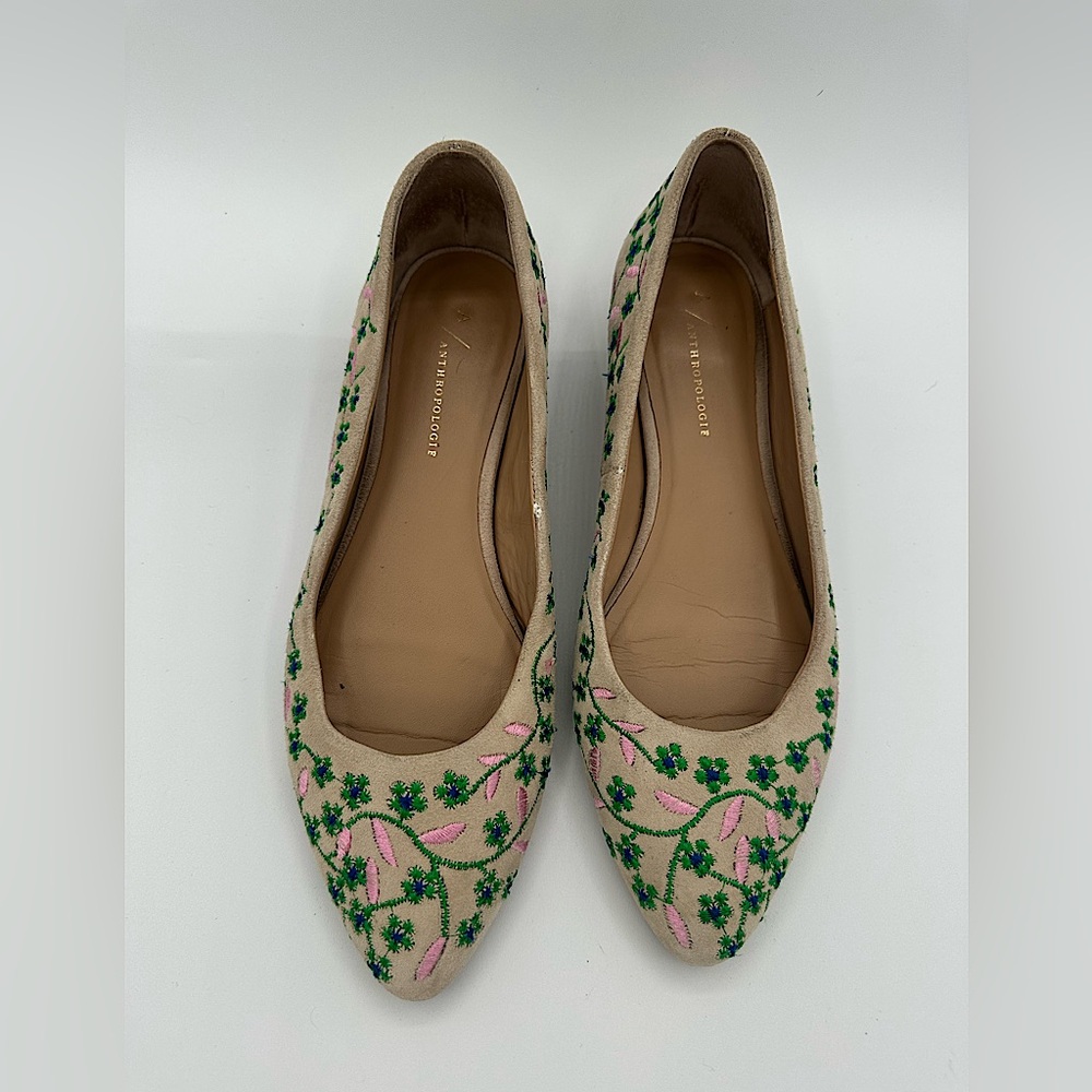 Anthropologie Embroidered Boho Floral Vine Ballet Flats EUC size 8